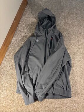 Men's Gray Hooded Raincoat - Lightweight Water-Resistant Jacket